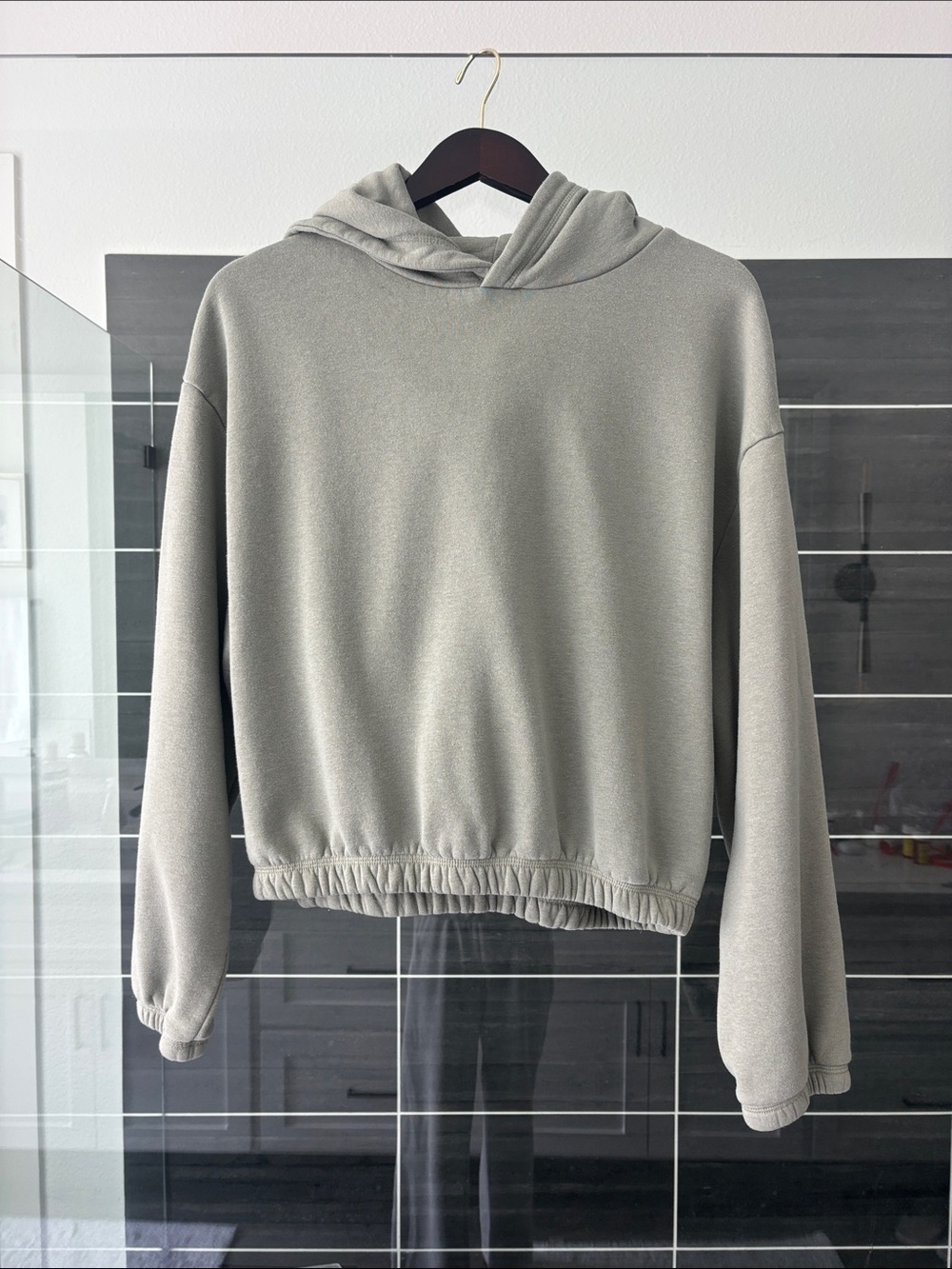 Zara Green/Grey Cropped Hooded Sweatshirt